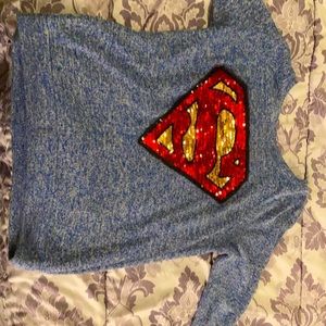 Blue superwomen shirt.long sleeve with sequin